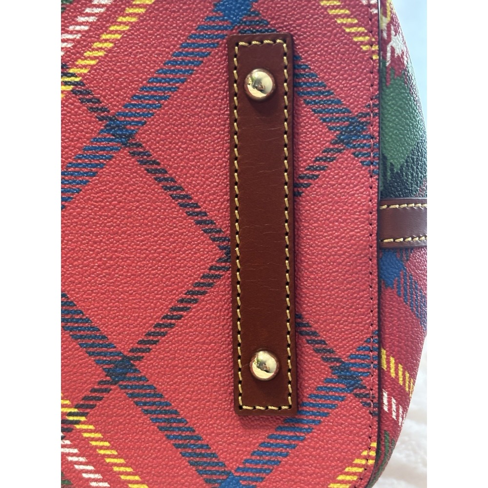 Dooney & Bourke Plaid Bucket Drawstring Shoulder Bag Red Green Tassel Logo - Picture 8 of 16